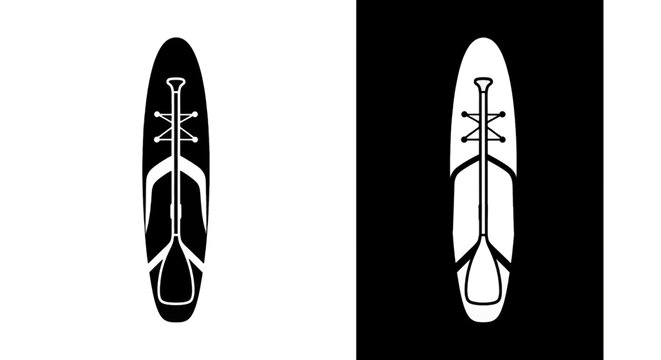Vector illustration of stand up paddle board with paddle icon, vector illustration on a transparent background