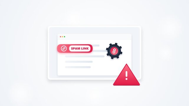 Spam link warning icon with gear and exclamation mark for internet security