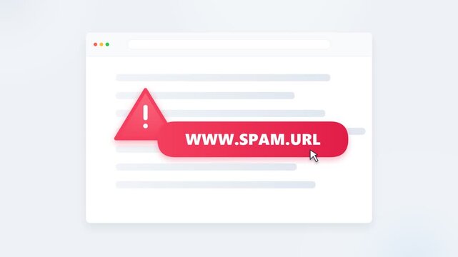 Spam url alert notification warning sign on a digital computer interface