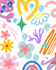 Fototapeta premium Colorful Abstract Floral Doodle Elements Collection on White Background
