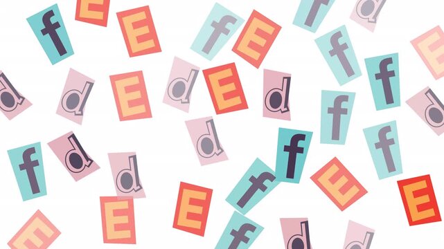 Scattered paper clippings with colorful lowercase f and d letters, uppercase e. Suitable for design projects, educational materials, and presentations.