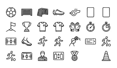Soccer Objects and Actions Line Icons Vector Set © MdMiraz