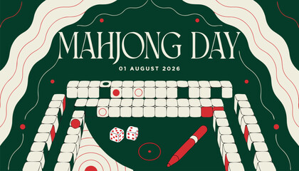 Decorative mahjong day card featuring elegant tiles and festive board graphics © vectyx2