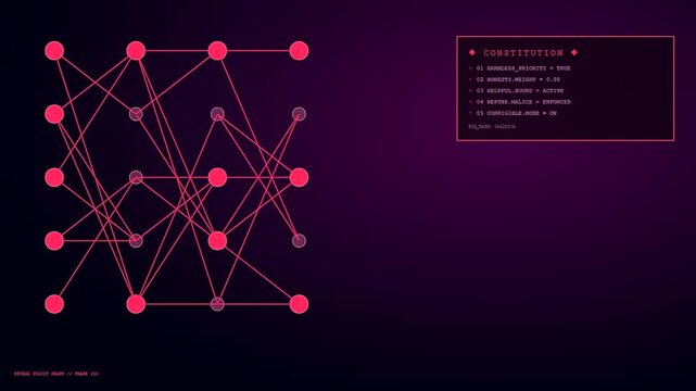 Model alignment evolves as a series of abstract neural nodes shift connections across dark violet digital interfaces highlighting computational learning flows during systematic data processing cycles