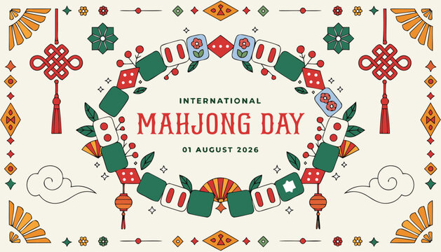 Decorative illustration celebrating international mahjong day with traditional chinese tiles