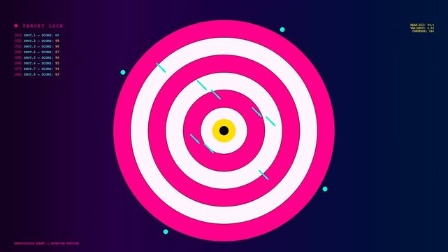The model alignment process appears on a digital screen as markers strike circular targets in a sequence of frames showing shifting patterns of geometric visual data