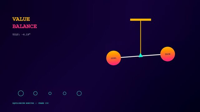 a graphic model alignment simulation showing a circular lever balancing between two points with oscillating movement captured in a dark purple digital interface for data analysis