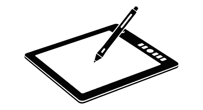Vector illustration of graphic tablet with stylus pen icon on a transparent background