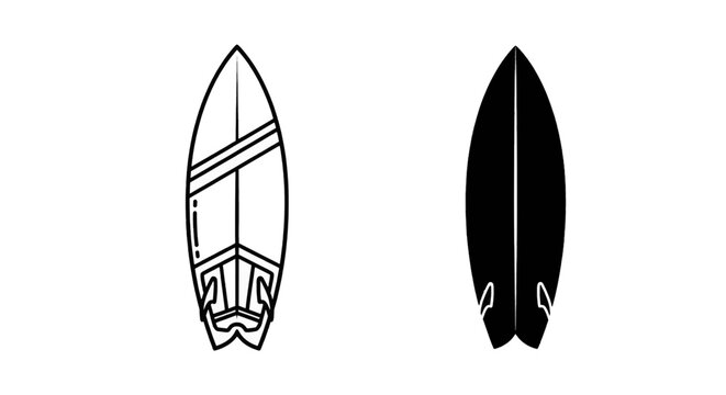 Vector illustration of surfboard icon set, outline and silhouette vector illustration on a transparent background