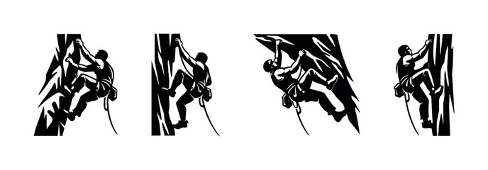 Silhouette of a climber ascending a steep rock face with determination and skill © Compositor 