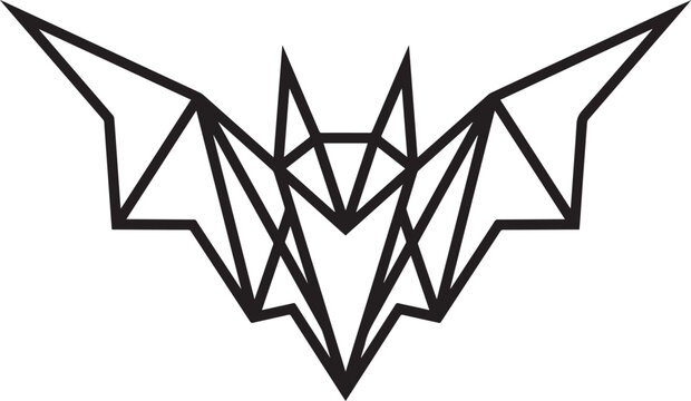 Geometric bat silhouette in sharp lines during a clean white background concept for branding and design