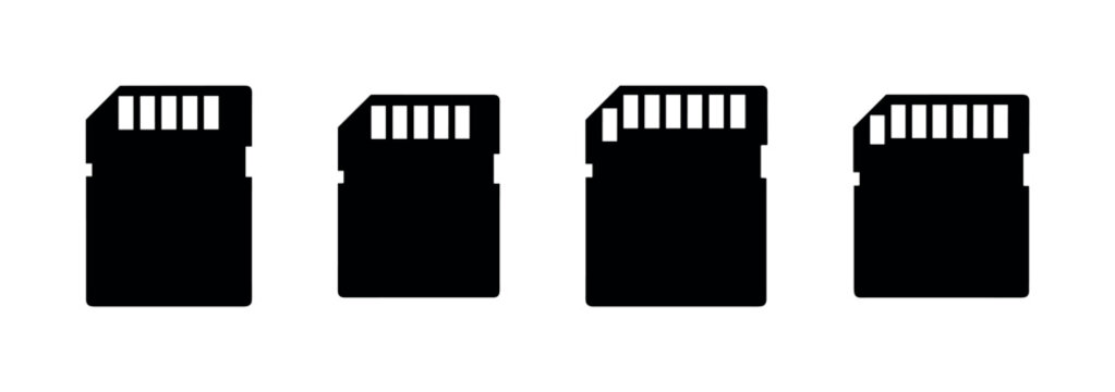 Collection of black silhouette icons representing different sizes of memory cards