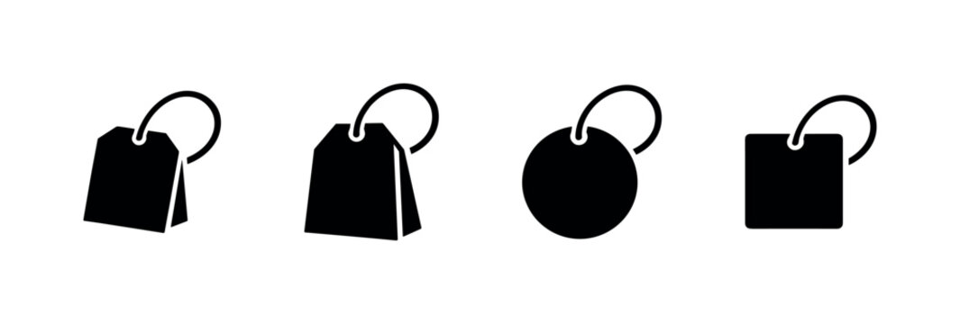 Collection of black tea bag icons with different shapes and strings