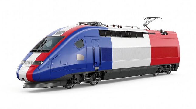 High Speed Electric Train with French Flag Colors on White Background