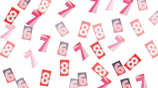Abstract geometric design with pink, white, and red shapes, with floating numeric digits. Suitable for tech, finance, or digital backgrounds.