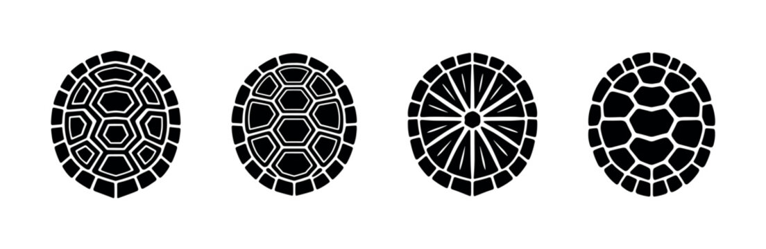 Collection of stylized turtle shell patterns in black and white vector art