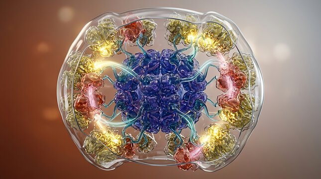 Premium Grand Transparent Bacterial Pyruvate Dehydrogenase Complex Cutaway Biochemistry Visualization with Lipoamide Shuttle and Acetyl-CoA Formation