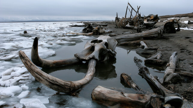 mammoth skeleton in the ice