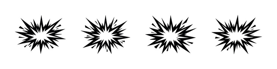 Collection of four black starburst explosion graphic elements on a white background © Compositor 