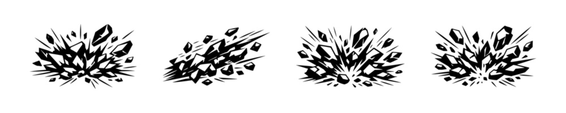 Explosion of sharp crystalline shards and debris in a dynamic burst effect
