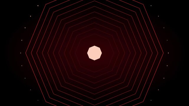 Abstract red octagon tunnel motion background, pulsing geometric light pattern, digital hypnotic tunnel effect for modern visual animation 4k