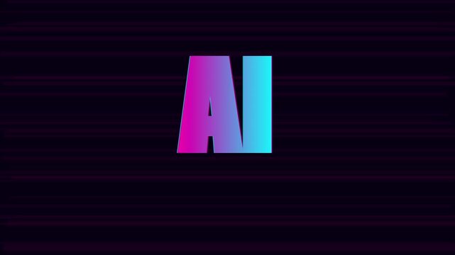 Ai artificial intelligence neon gradient animation with digital glitch effect and dark 4k background
