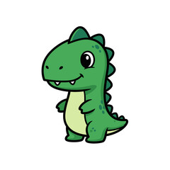 Fototapeta premium Adorable Green Cartoon Dinosaur Character with Friendly Expression in Flat Vector Illustration Style for Kids and Education