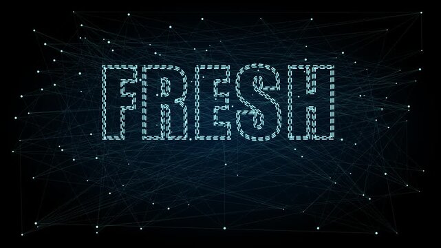Fresh digital typography animation with glowing network connections and data nodes on 4k black background