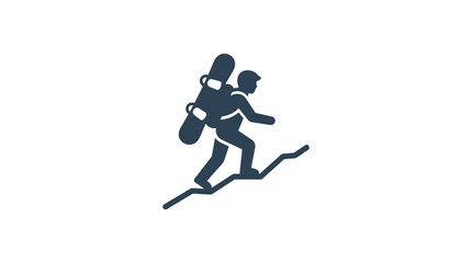 Fototapeta premium Icon of a snowboarder hiking up a snowy mountain slope.