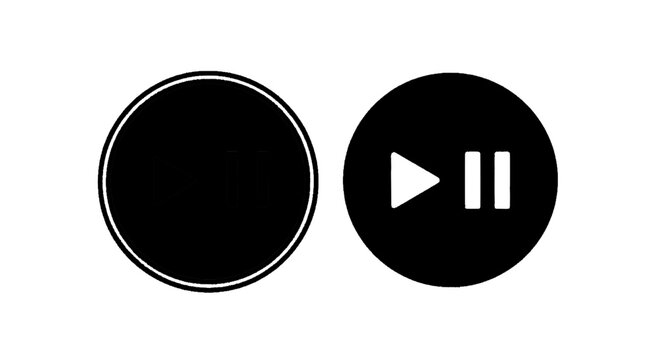 Vector illustration of play and pause button icons set, media player control symbols on a transparent background