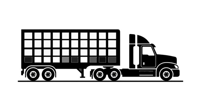 Vector illustration of side view of a semi truck trailer with cargo grid on a transparent background