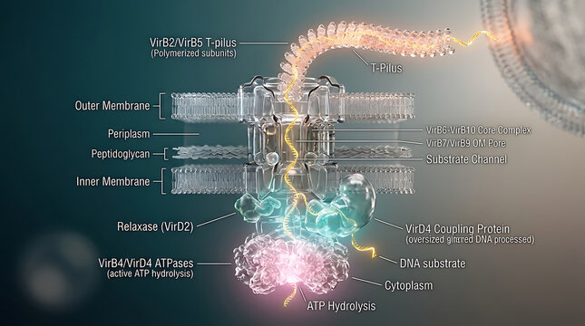 Premium Photorealistic Transparent Bacterial Iron Acquisition System Cutaway Bacteriology Visualization with Siderophore Secretion and Metal Homeostasis
