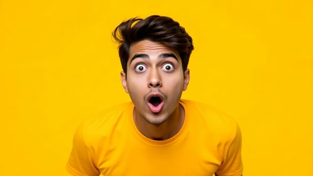 A young man with a shocked expression on his face.