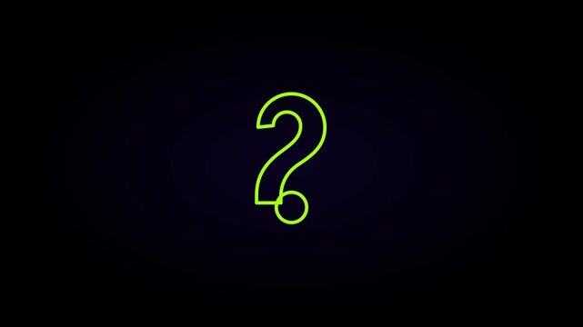 Neon question mark animation, colorful glowing symbol sign for ui and digital interface 4k