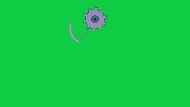 Rotating gear mechanism with swinging pendulum animation on green screen 4k rotation mechanical