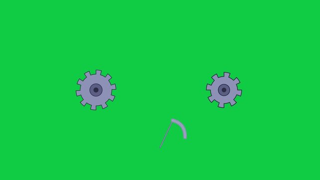 Rotating mechanical gears and pendulum motion animation on green screen 4k background