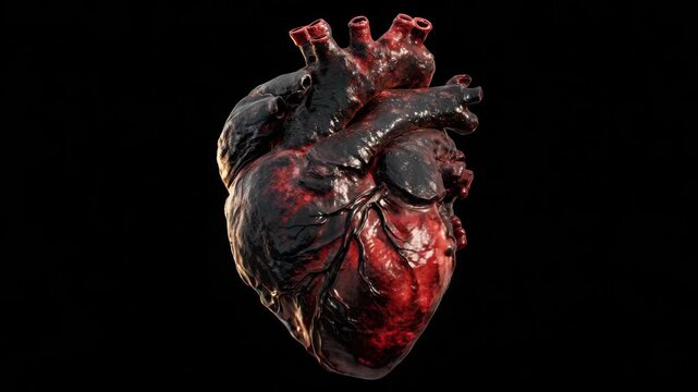 Computer-generated ry of human heart with red blood circulation.