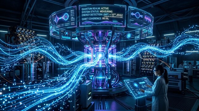 Man interacting with futuristic computer interface in dark room