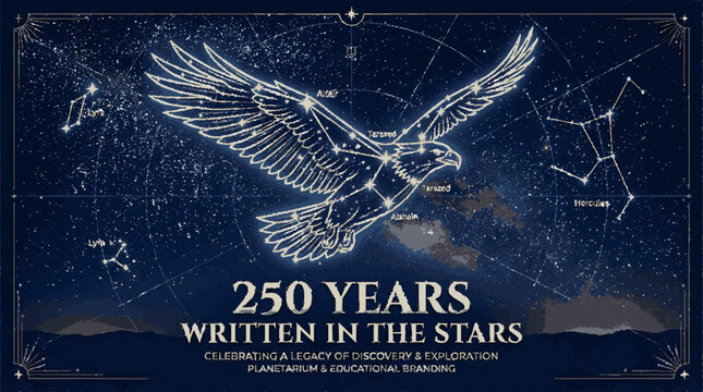Celestial eagle constellation illustration for planetarium anniversary branding