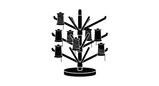 Vector illustration of thread rack with spools of thread for sewing and embroidery on a transparent background