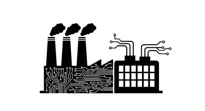 Vector illustration of smart factory and digital manufacturing icon on a transparent background
