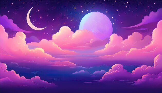 purple gradient sky with clouds and moon sweet dreams background