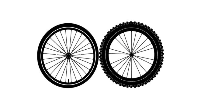 Vector illustration of bicycle wheels with smooth and knobby tires on a transparent background