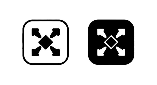 Vector illustration of set of two expand or fullscreen icons with arrows pointing outwards on a transparent background