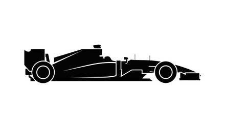 Obraz premium Vector illustration of silhouette of a formula 1 racing car side view on a transparent background