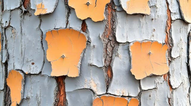 Natural weathered pine tree bark surface featuring unique orange and grey patterns that showcase organic wood textures in a wild forest environment during the daytime hours for outdoor design