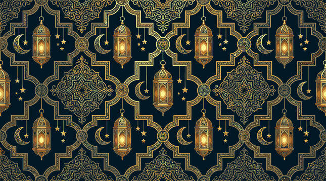 Lanterns with crescent moon and stars.