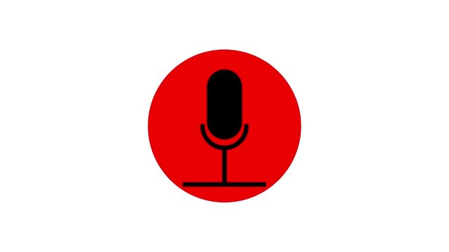 Animated microphone inside a pulsating red circle on a white background. Ideal for live broadcasting, podcasting, recording, and on-air notifications.