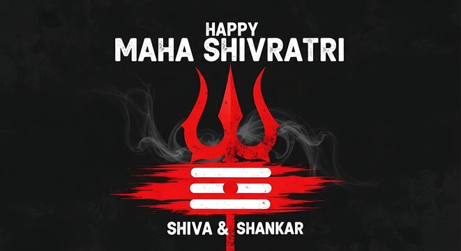 Religious symbol shiva trishul and om with smoke