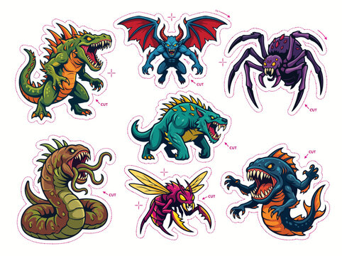 Fantasy creature and monster sticker pack design